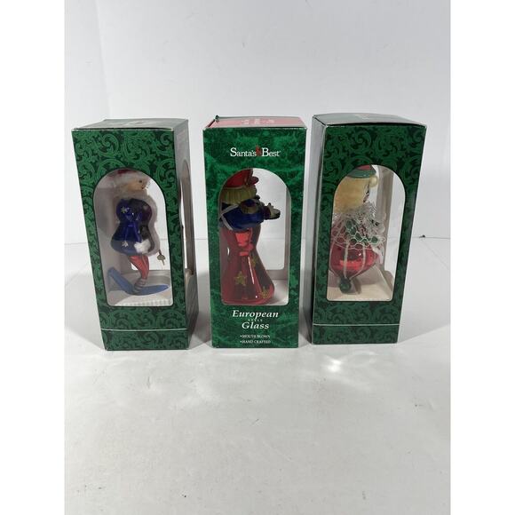 3 Set Christmas European Glass Ornament Mistletoe Mouth Hand Blown Clown Marshal - Picture 6 of 12